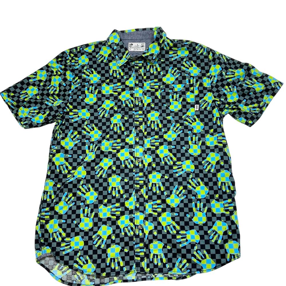 Vans x Joel Tudor Collection Button Up Hawaiian AOP Handprint T-shirt Large New